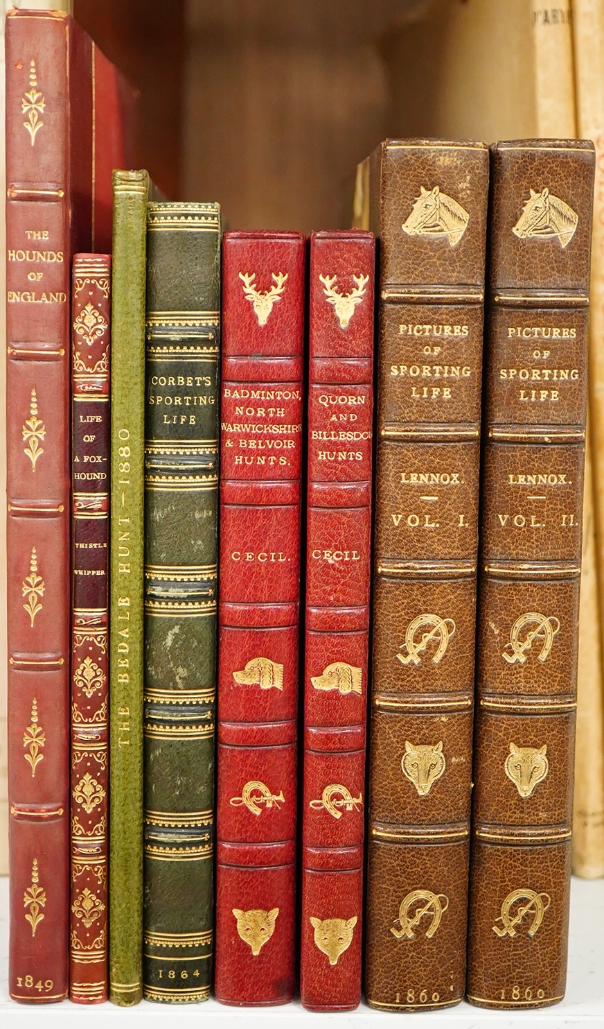 Gelert - A Guide to the Foxhounds and Staghounds of England; to which are added, the Otter-Hounds and Harriers of Several Counties. earlier 20th cent. red half calf and cloth, gilt decorated panelled spine, gilt top and